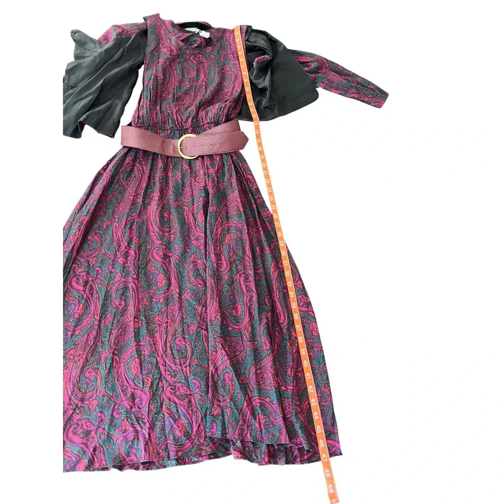 Patty O'Neil Vintage Paisley Dress Set with Cropped Jacket and Belt Pink Green 8